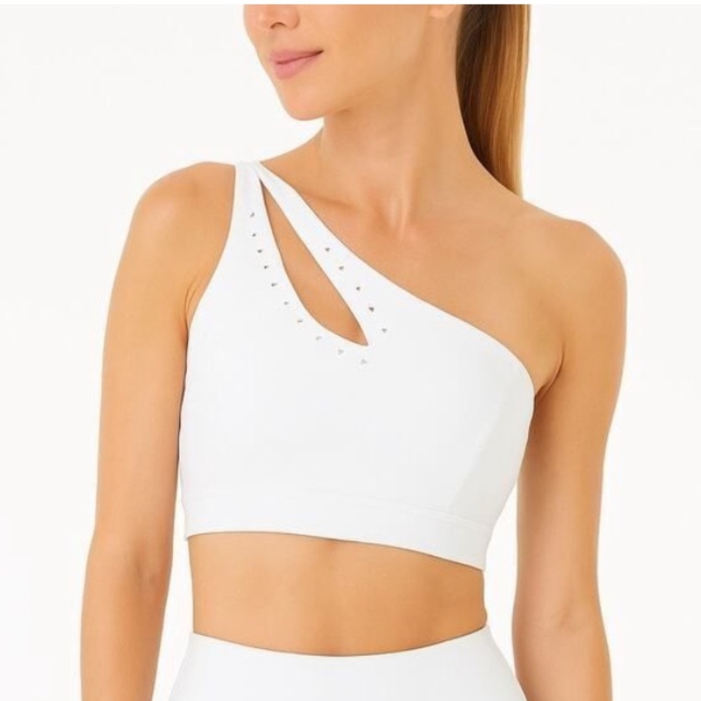 NWT GiGi C Jacqui Asymmetrical Sport Bra in White Sz S